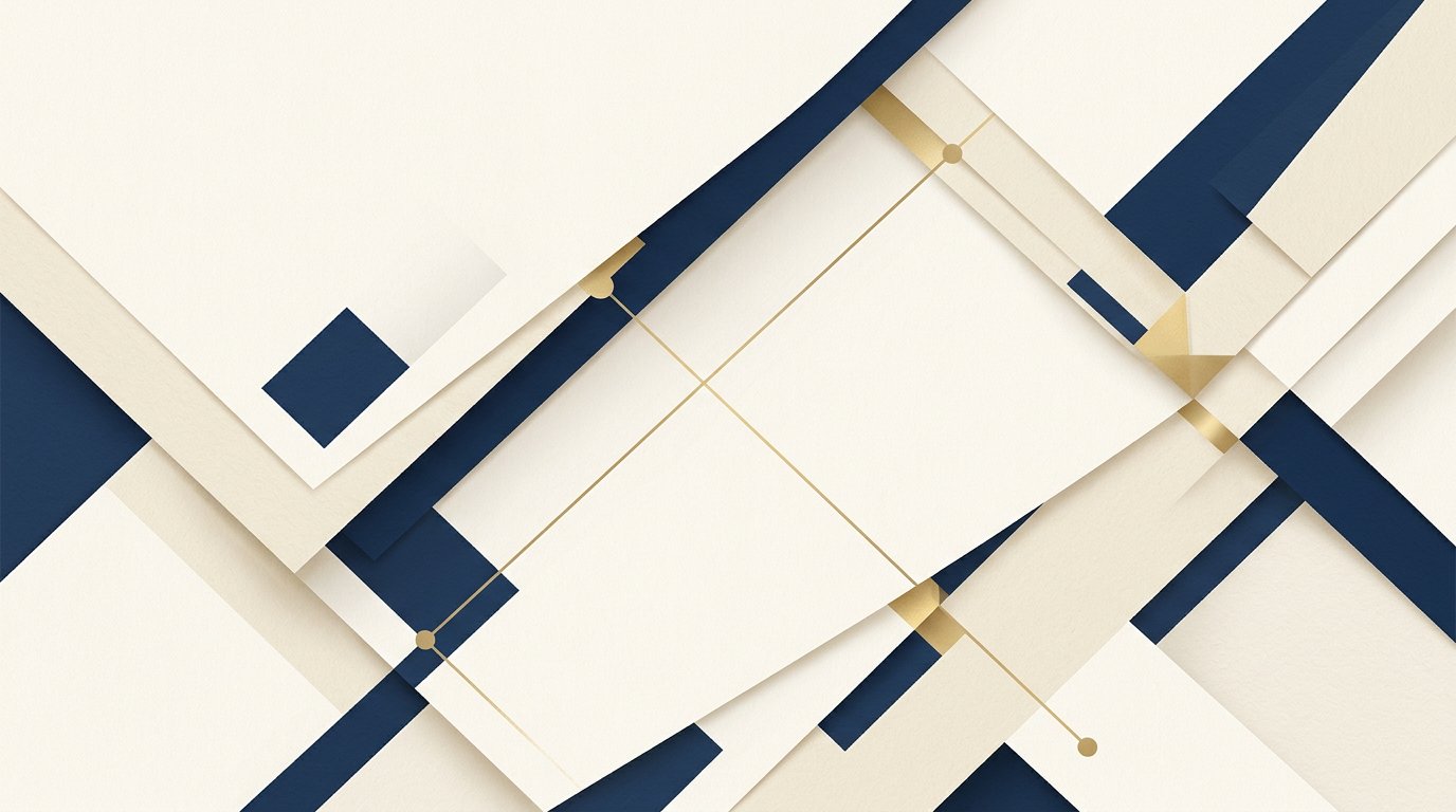 Abstract layered paper forms connected by fine lines, representing Lawscope’s research and editing process.